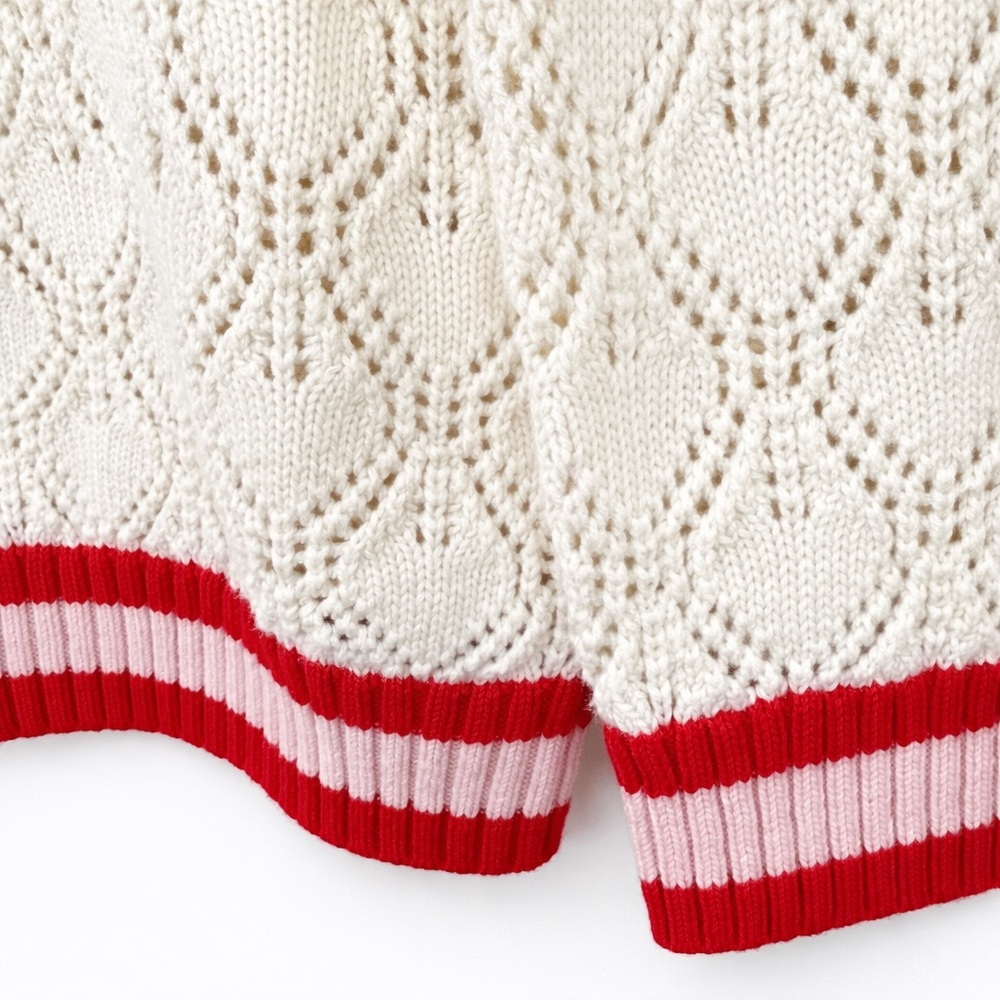 Maje Embroidered Knit Sweater Cream Red Floral Parisian Chic Pointelle Small - Picture 5 of 7
